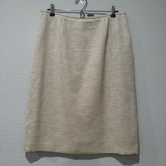 Le Suit Skirt Blouse‎ Set Women’s 12 Tan Cream Midi Pencil Skirt Formal Office - Picture 3 of 8